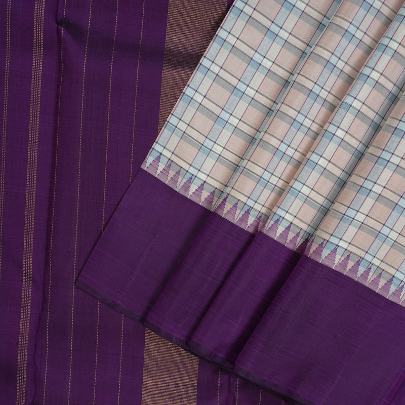 Hayagrivas Handloom Multicolour Checks Kanjivaram Silk Saree with Violet Border KBE1209I3-1
