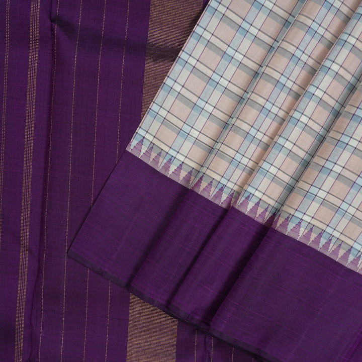 Hayagrivas Handloom Multicolour Checks Kanjivaram Silk Saree with Violet Border KBE1209I3-1