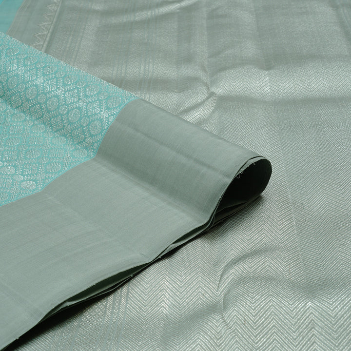 Hayagrivas Sky Blue Handloom Kanjivaram Silk Saree with Silver Grey Border KBE120D11-1