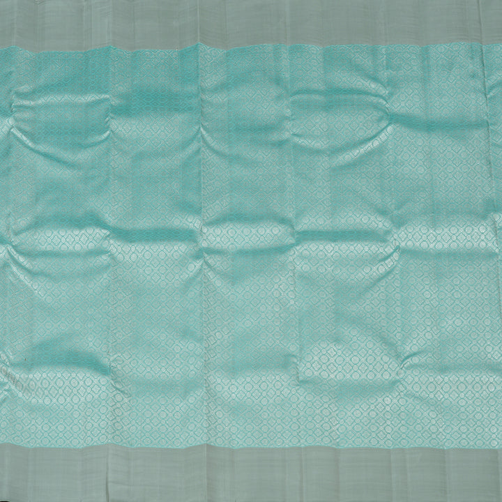 Hayagrivas Sky Blue Handloom Kanjivaram Silk Saree with Silver Grey Border KBE120D11-1