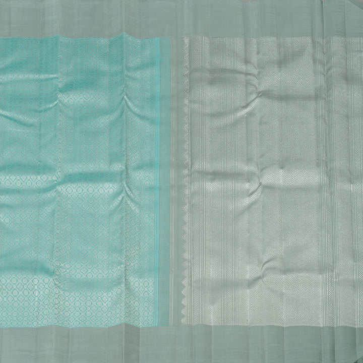 Hayagrivas Sky Blue Handloom Kanjivaram Silk Saree with Silver Grey Border KBE120D11-1