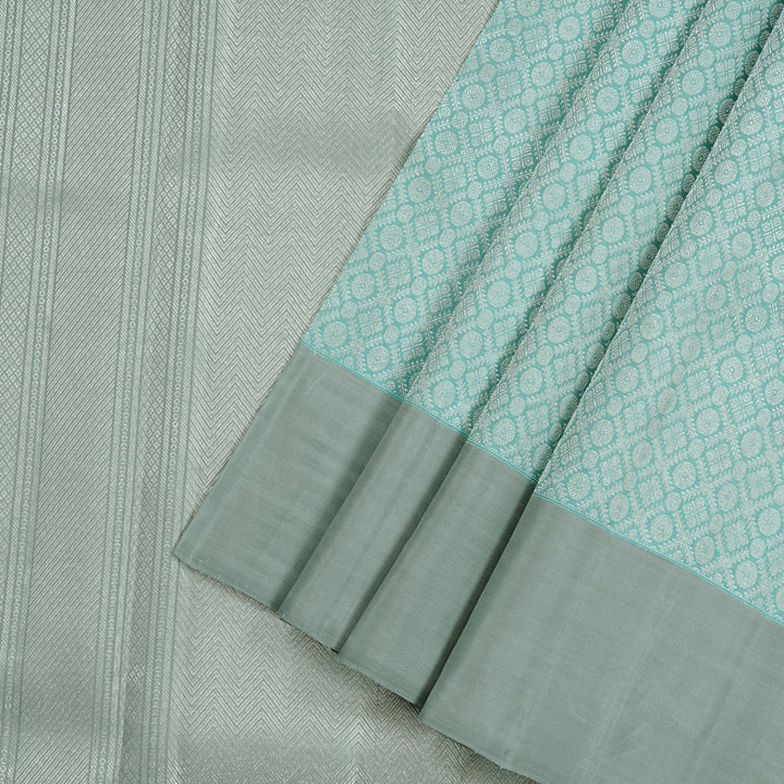 Hayagrivas Sky Blue Handloom Kanjivaram Silk Saree with Silver Grey Border KBE120D11-1
