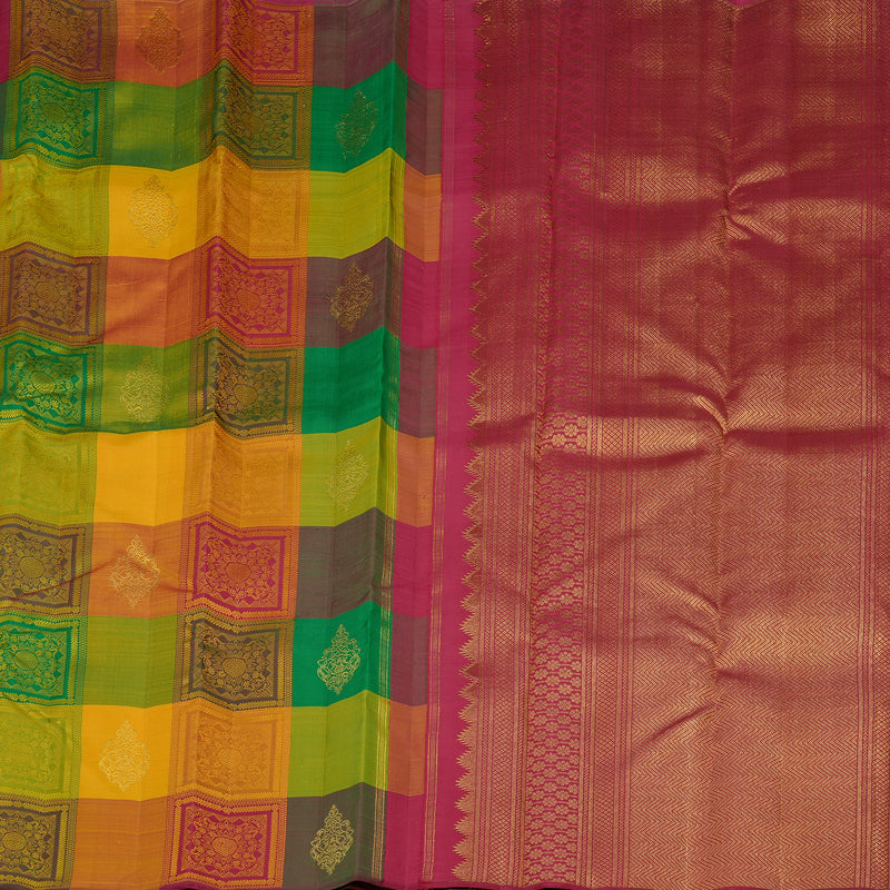 Hayagrivas Multi Colour Checks Handloom Kanjivaram Silk Saree KBE120D12-1