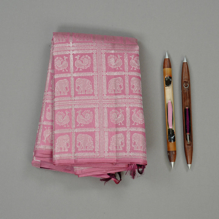 Hayagrivas Rose Pink Handloom Kanjivaram Silk Saree KBE120D13-1
