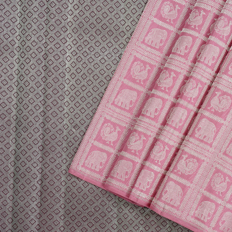 Hayagrivas Rose Pink Handloom Kanjivaram Silk Saree KBE120D13-1
