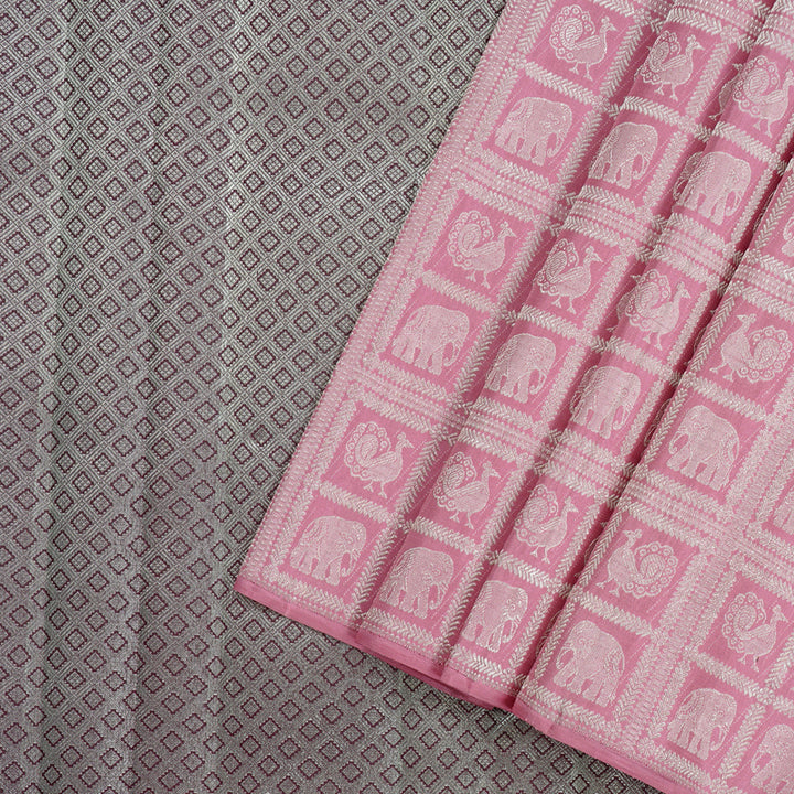 Hayagrivas Rose Pink Handloom Kanjivaram Silk Saree KBE120D13-1
