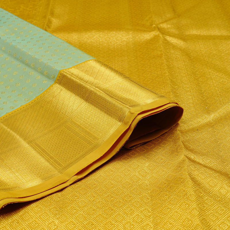 Hayagrivas Dual Tone (Sea Blue With Yellow) Handloom Kanjivaram Silk Saree with Lemon Yellow Border KBE120D15-1