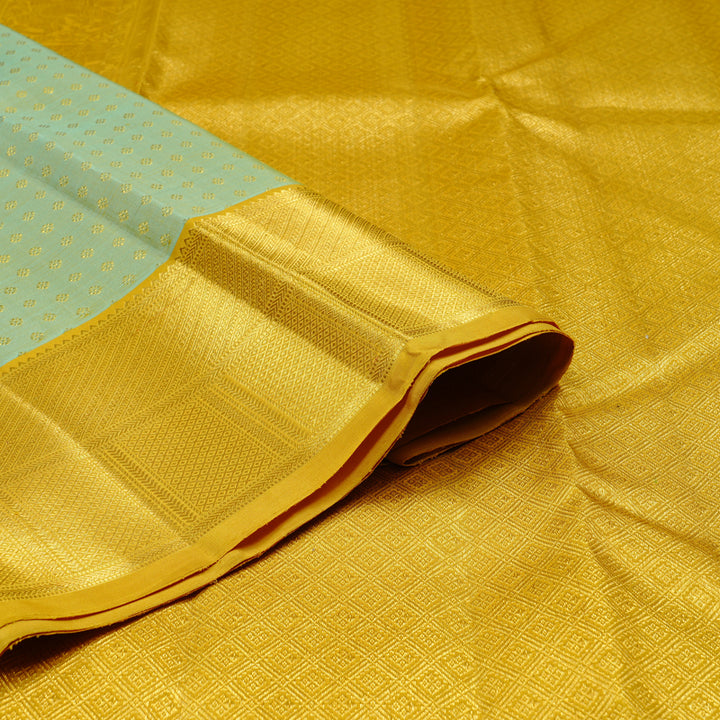 Hayagrivas Dual Tone (Sea Blue With Yellow) Handloom Kanjivaram Silk Saree with Lemon Yellow Border KBE120D15-1