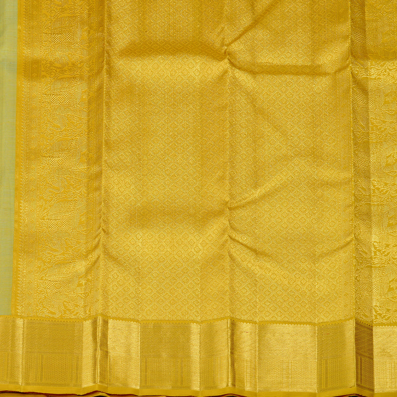 Hayagrivas Dual Tone (Sea Blue With Yellow) Handloom Kanjivaram Silk Saree with Lemon Yellow Border KBE120D15-1