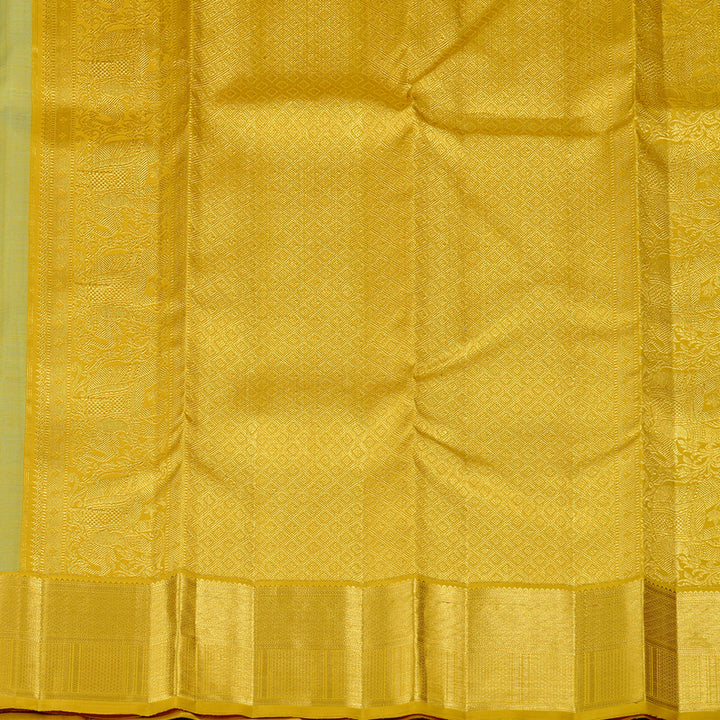 Hayagrivas Dual Tone (Sea Blue With Yellow) Handloom Kanjivaram Silk Saree with Lemon Yellow Border KBE120D15-1