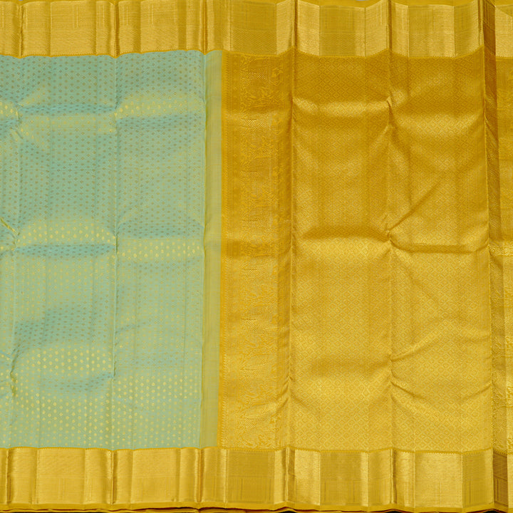 Hayagrivas Dual Tone (Sea Blue With Yellow) Handloom Kanjivaram Silk Saree with Lemon Yellow Border KBE120D15-1
