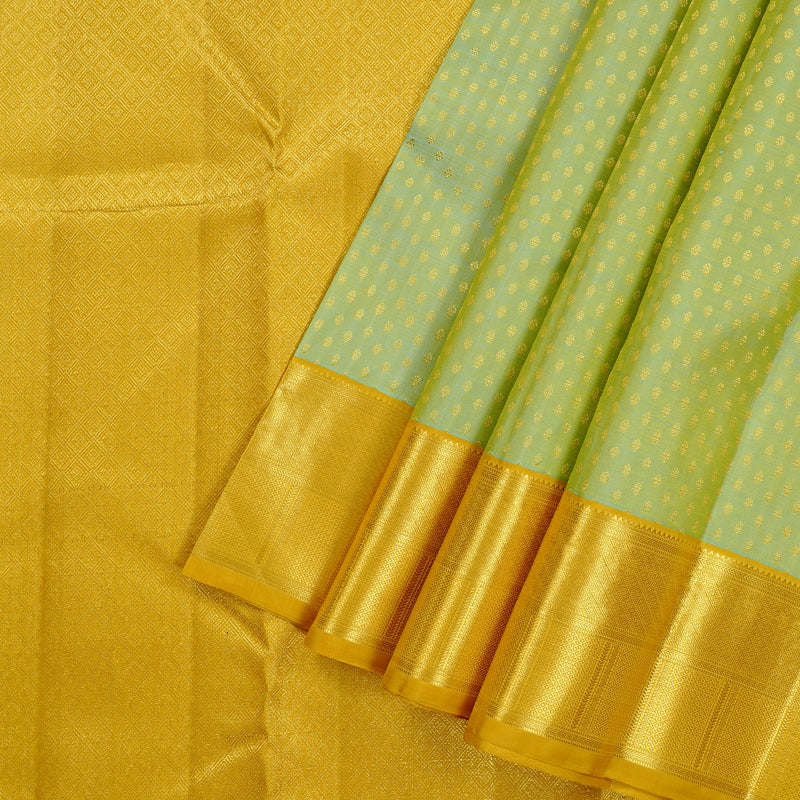 Hayagrivas Dual Tone (Sea Blue With Yellow) Handloom Kanjivaram Silk Saree with Lemon Yellow Border KBE120D15-1
