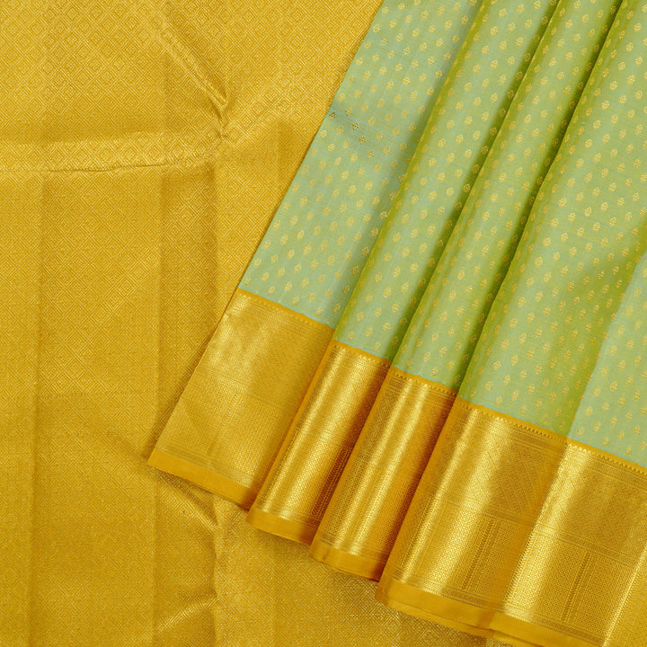 Hayagrivas Dual Tone (Sea Blue With Yellow) Handloom Kanjivaram Silk Saree with Lemon Yellow Border KBE120D15-1