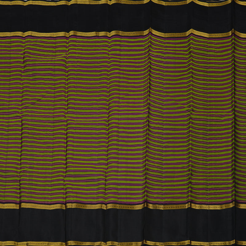 Hayagrivas Leaf Green With Purple Handloom Kanjivaram Silk Saree with Black Border KBE120D19-1