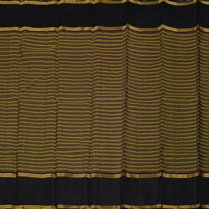 Hayagrivas Leaf Green With Purple Handloom Kanjivaram Silk Saree with Black Border KBE120D19-1