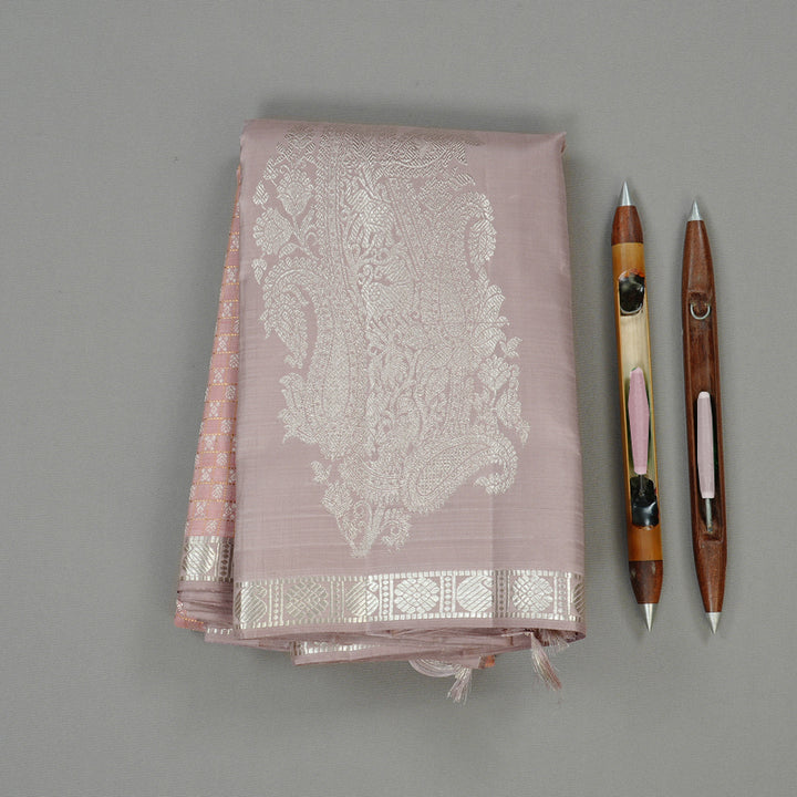 Hayagrivas Light Peach Pink Handloom Kanjivaram Silk Saree with Powder Pink Border KBE120D9-1