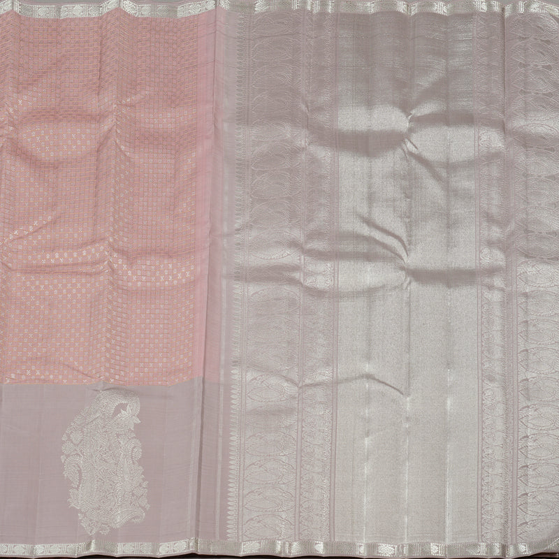 Hayagrivas Light Peach Pink Handloom Kanjivaram Silk Saree with Powder Pink Border KBE120D9-1