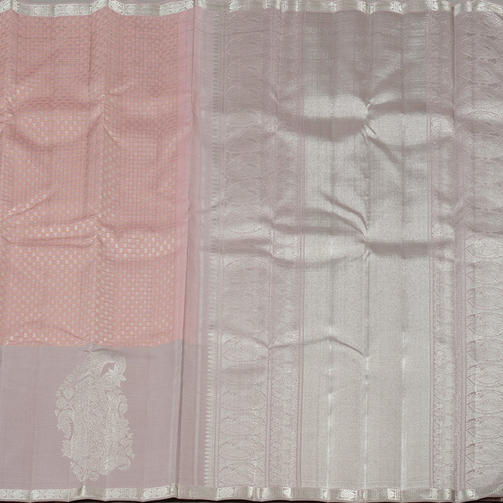 Hayagrivas Light Peach Pink Handloom Kanjivaram Silk Saree with Powder Pink Border KBE120D9-1