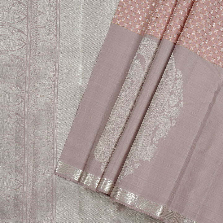 Hayagrivas Light Peach Pink Handloom Kanjivaram Silk Saree with Powder Pink Border KBE120D9-1