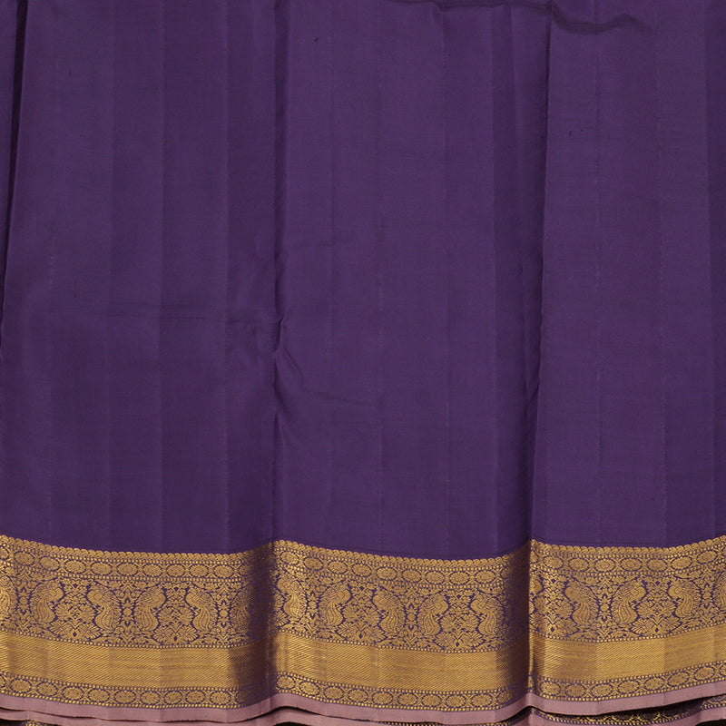 Hayagrivas Handloom Mango Yellow Kanjivaram Silk Saree with Deep Violet contrast KBE1212I1-1