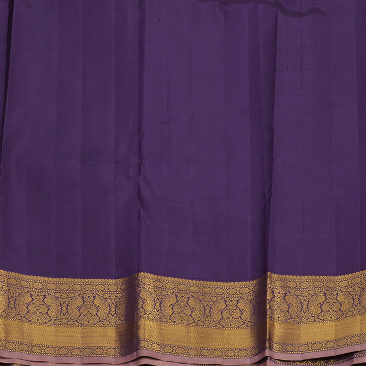 Hayagrivas Handloom Mango Yellow Kanjivaram Silk Saree with Deep Violet contrast KBE1212I1-1