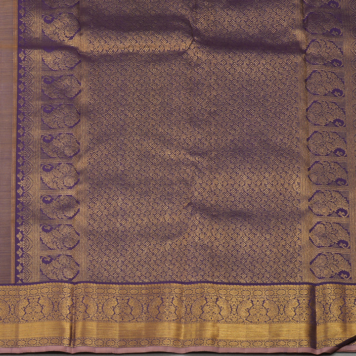 Hayagrivas Handloom Mango Yellow Kanjivaram Silk Saree with Deep Violet contrast KBE1212I1-1