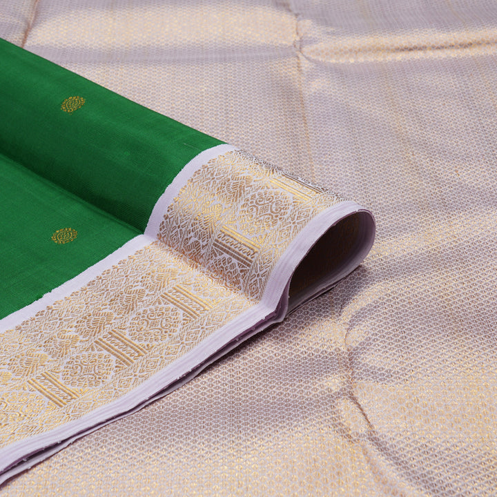 Hayagrivas Handloom Dark Green Kanjivaram Silk Saree with Lilac Border KBE1212I4-1