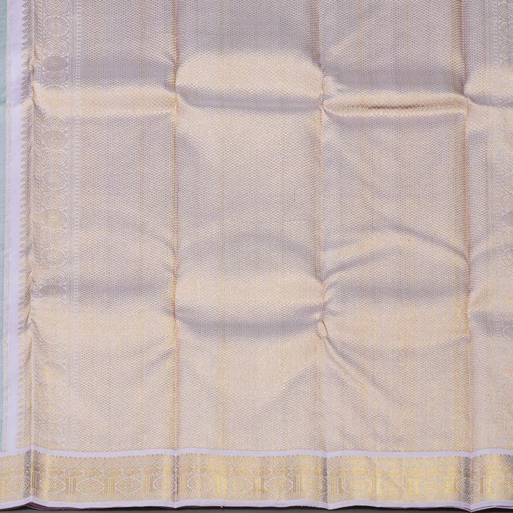Hayagrivas Handloom Dark Green Kanjivaram Silk Saree with Lilac Border KBE1212I4-1