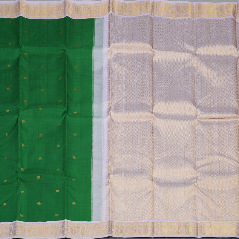 Hayagrivas Handloom Dark Green Kanjivaram Silk Saree with Lilac Border KBE1212I4-1