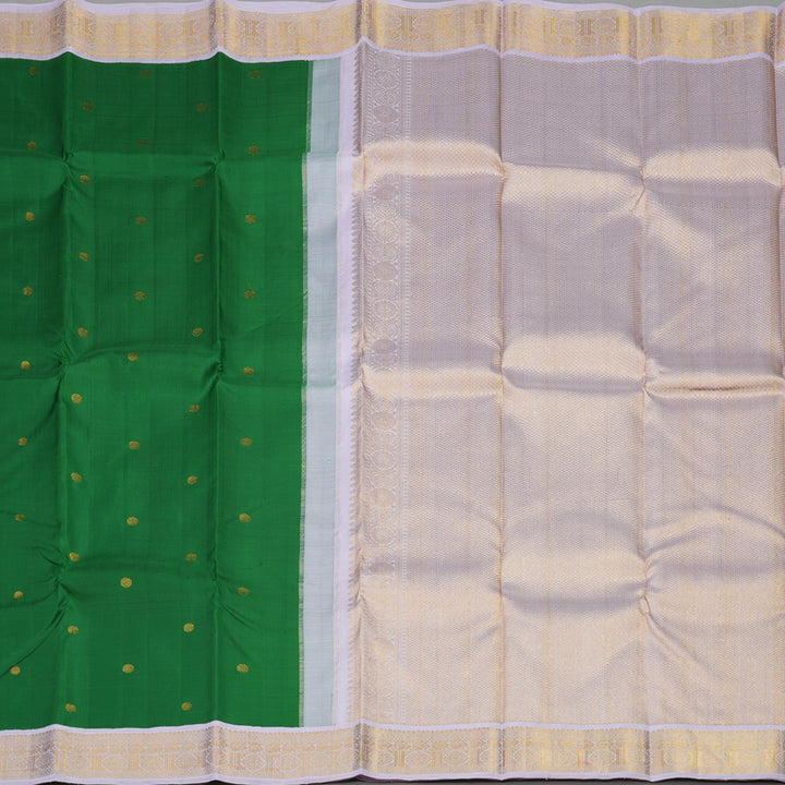 Hayagrivas Handloom Dark Green Kanjivaram Silk Saree with Lilac Border KBE1212I4-1