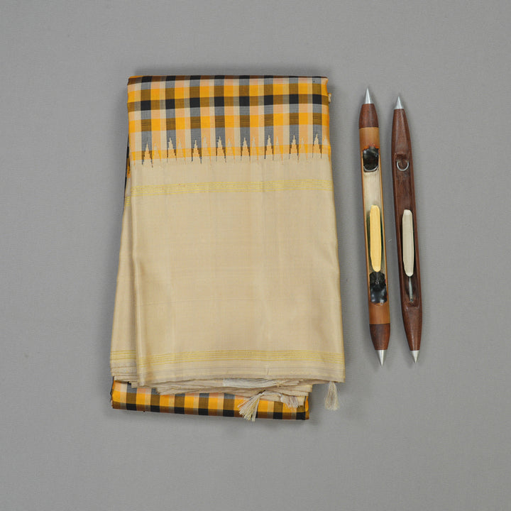 Hayagrivas Handloom Multicolour Checks Kanjivaram Silk Saree with Beige Border KBE1215I1-1