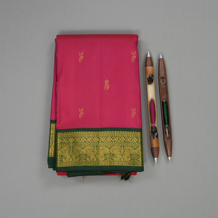 Hayagrivas Handloom Deep Pink Kanjivaram Silk Saree with Karum Pachai border KBE1220I1-1