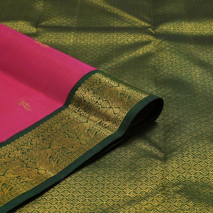 Hayagrivas Handloom Deep Pink Kanjivaram Silk Saree with Karum Pachai border KBE1220I1-1