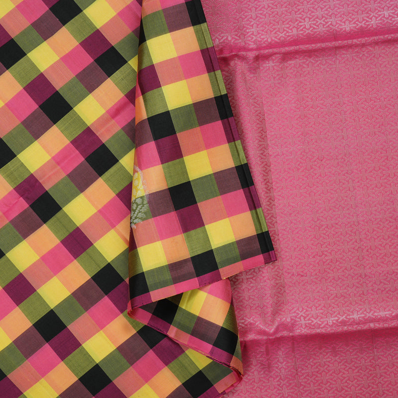Hayagrivas Multicolour Checks Pure Soft Silk Saree KBE1222I3-1