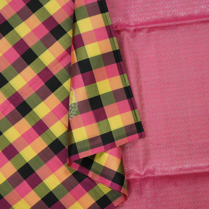 Hayagrivas Multicolour Checks Pure Soft Silk Saree KBE1222I3-1