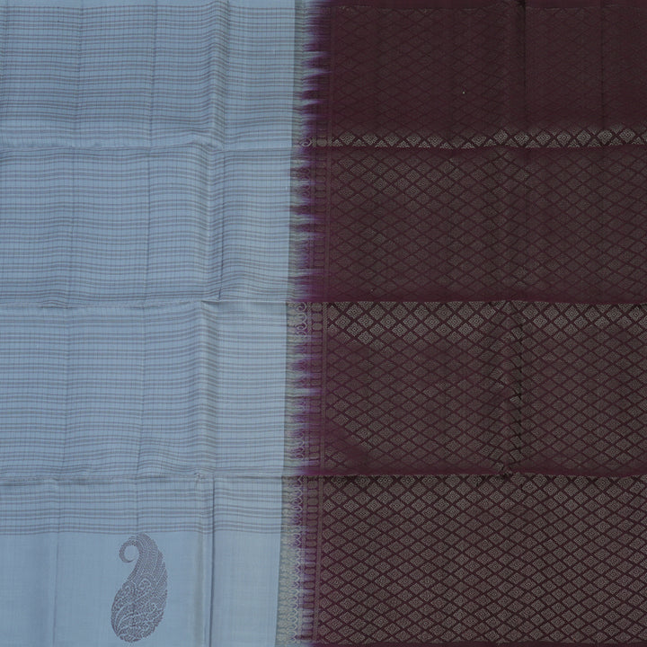 Hayagrivas Handloom Bluish Grey Soft Silk Saree KBE1223I11-2