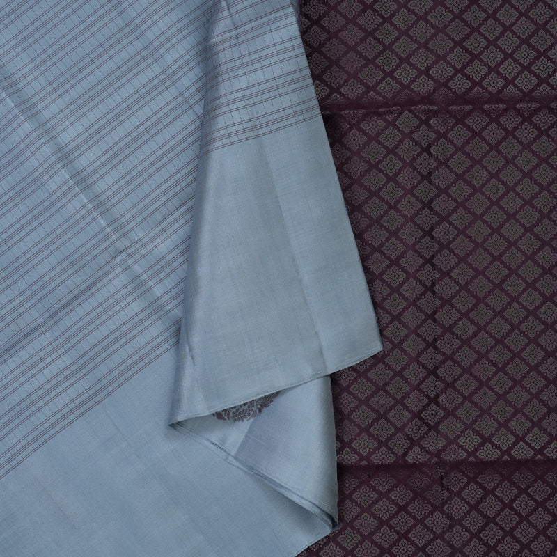 Hayagrivas Handloom Bluish Grey Soft Silk Saree KBE1223I11-2