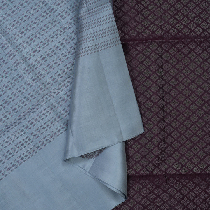 Hayagrivas Handloom Bluish Grey Soft Silk Saree KBE1223I11-2