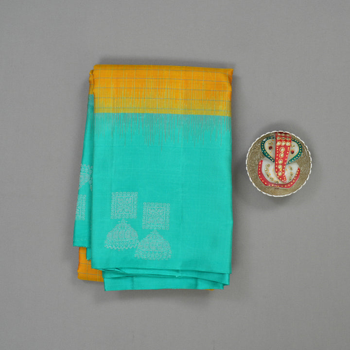 Hayagrivas Handloom Yellow Soft Silk Saree with Teal Border KBE1223I15-2