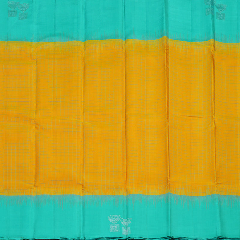 Hayagrivas Handloom Yellow Soft Silk Saree with Teal Border KBE1223I15-2