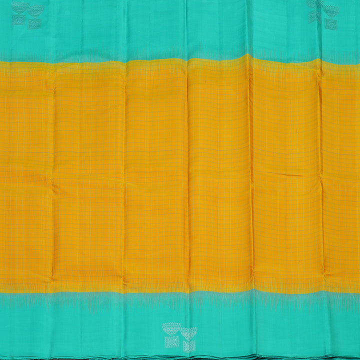 Hayagrivas Handloom Yellow Soft Silk Saree with Teal Border KBE1223I15-2