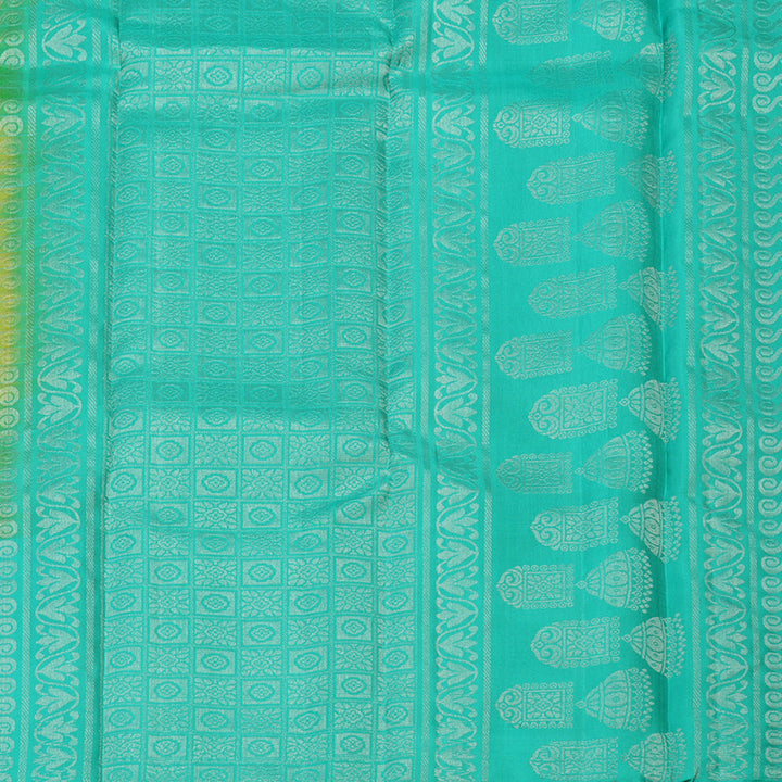 Hayagrivas Handloom Yellow Soft Silk Saree with Teal Border KBE1223I15-2