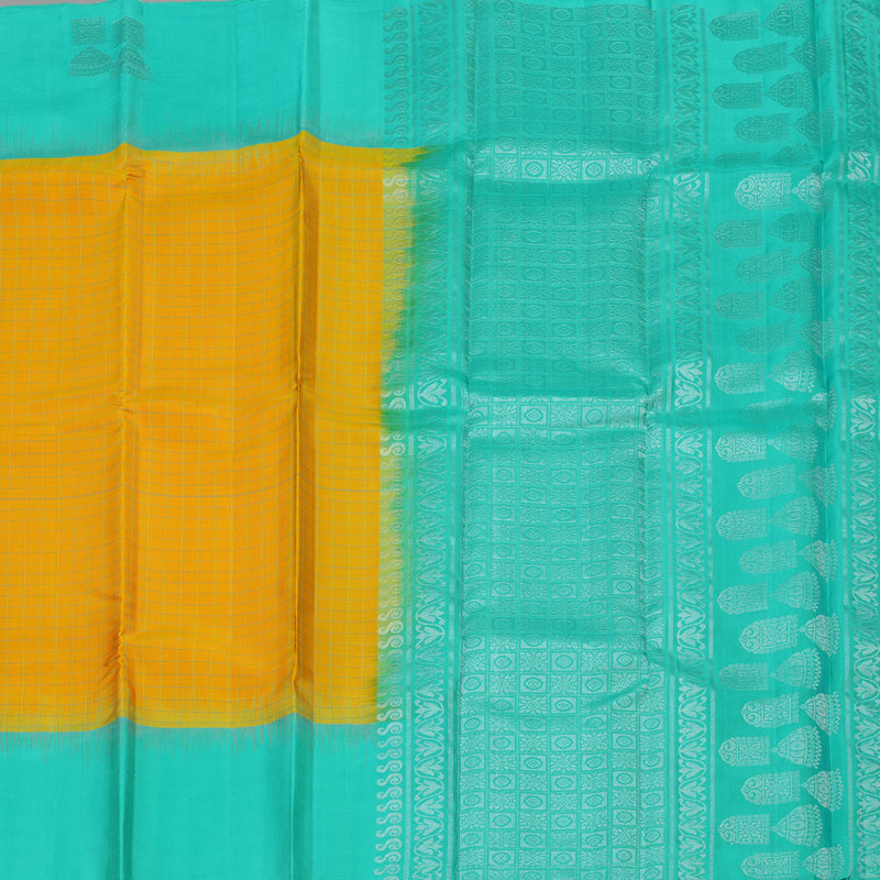 Hayagrivas Handloom Yellow Soft Silk Saree with Teal Border KBE1223I15-2