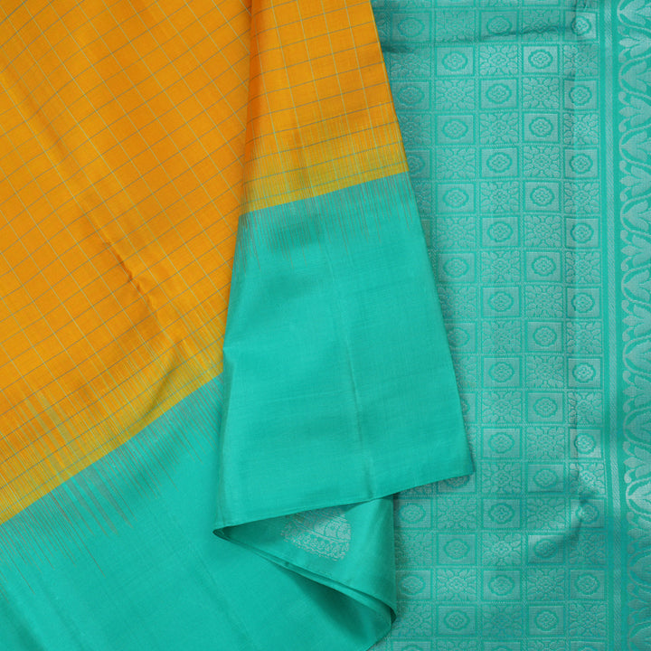Hayagrivas Handloom Yellow Soft Silk Saree with Teal Border KBE1223I15-2