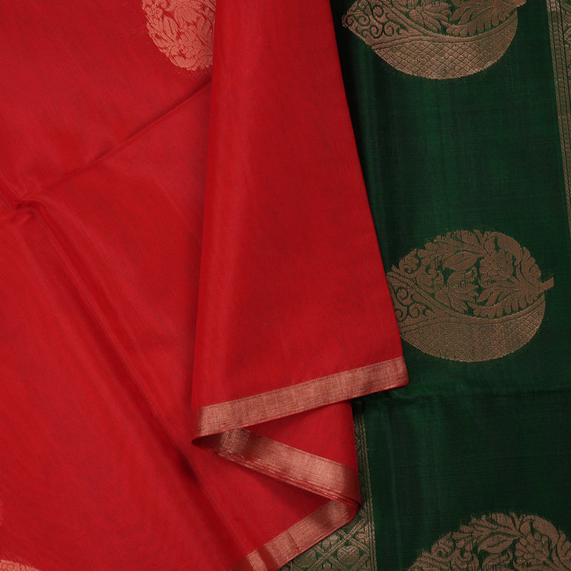 Hayagrivas Red Pure Silk Cotton Saree KBE1224I5-1