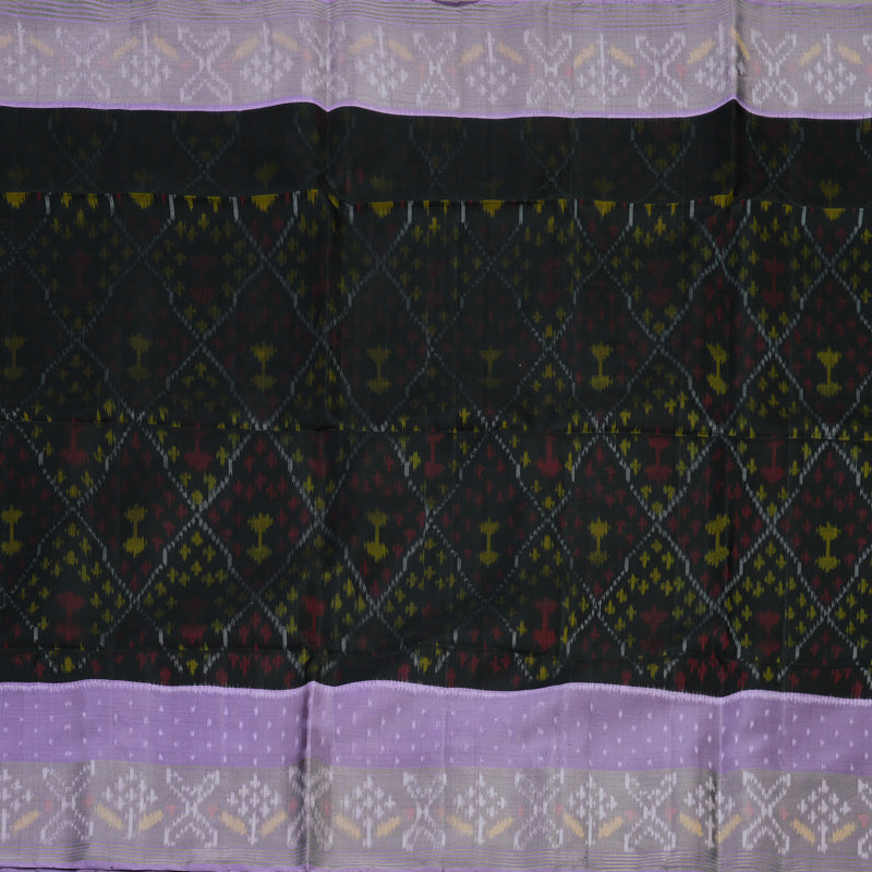 Hayagrivas Handloom Black Pure Ikkat Soft Silk Saree with Lilac Border KBE1225I1-1