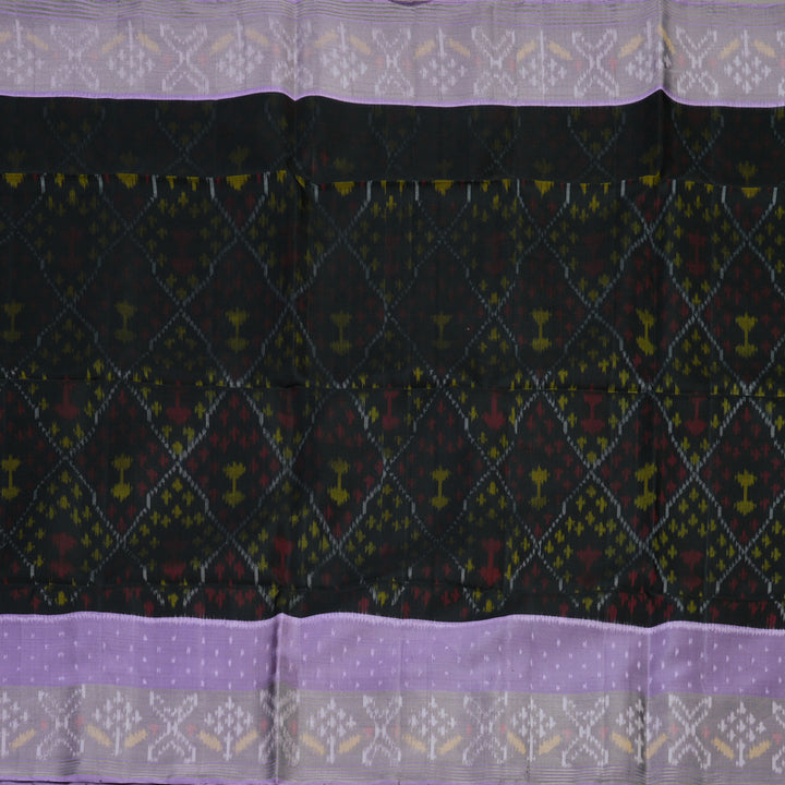 Hayagrivas Handloom Black Pure Ikkat Soft Silk Saree with Lilac Border KBE1225I1-1