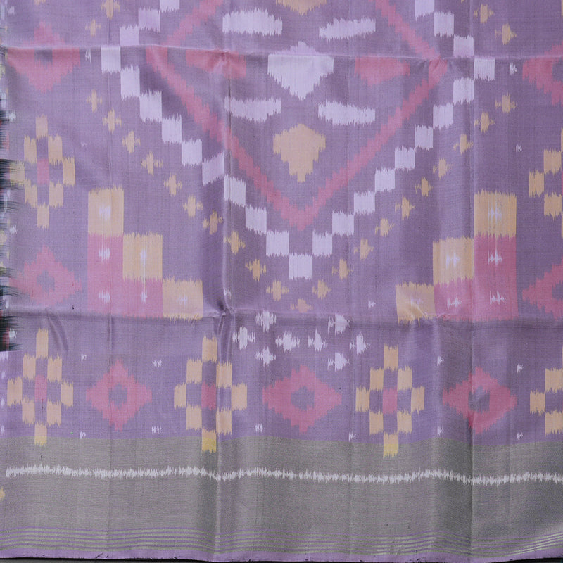 Hayagrivas Handloom Black Pure Ikkat Soft Silk Saree with Lilac Border KBE1225I1-1