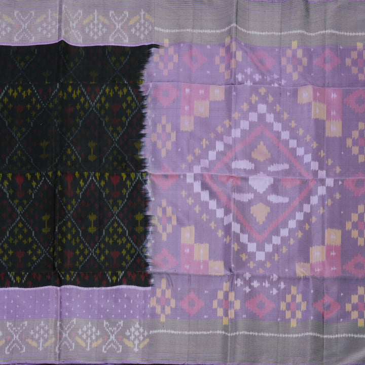 Hayagrivas Handloom Black Pure Ikkat Soft Silk Saree with Lilac Border KBE1225I1-1