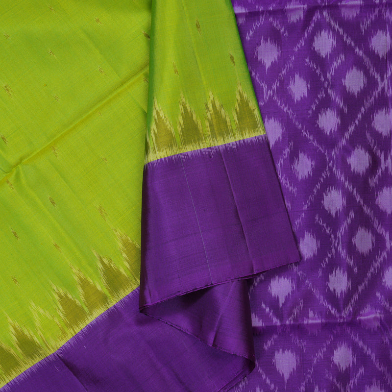 Hayagrivas Fluorescent Green Pure Ikkat Soft Silk Saree KBE1225I1-4